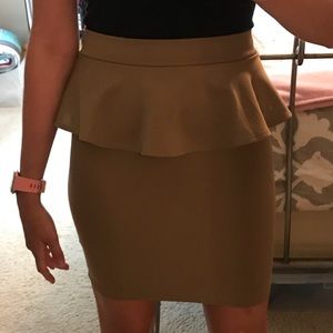 Camel colored body con peplum skirt
